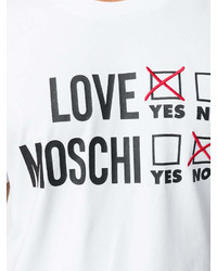 weißes und schwarzes bedrucktes T-Shirt mit einem Rundhalsausschnitt von Love Moschino