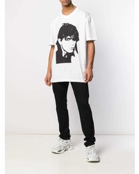 weißes und schwarzes bedrucktes T-Shirt mit einem Rundhalsausschnitt von Calvin Klein 205W39nyc
