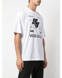 weißes und schwarzes bedrucktes T-Shirt mit einem Rundhalsausschnitt von Marcelo Burlon County of Milan