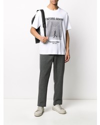 weißes und schwarzes bedrucktes T-Shirt mit einem Rundhalsausschnitt von Emporio Armani