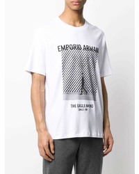 weißes und schwarzes bedrucktes T-Shirt mit einem Rundhalsausschnitt von Emporio Armani