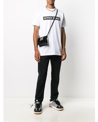 weißes und schwarzes bedrucktes T-Shirt mit einem Rundhalsausschnitt von Off-White