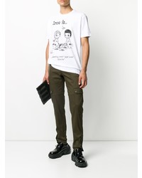 weißes und schwarzes bedrucktes T-Shirt mit einem Rundhalsausschnitt von DSQUARED2