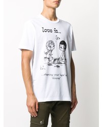 weißes und schwarzes bedrucktes T-Shirt mit einem Rundhalsausschnitt von DSQUARED2