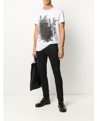 weißes und schwarzes bedrucktes T-Shirt mit einem Rundhalsausschnitt von Ann Demeulemeester