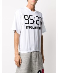 weißes und schwarzes bedrucktes T-Shirt mit einem Rundhalsausschnitt von DSQUARED2