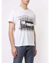 weißes und schwarzes bedrucktes T-Shirt mit einem Rundhalsausschnitt von Emporio Armani
