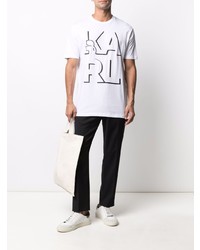 weißes und schwarzes bedrucktes T-Shirt mit einem Rundhalsausschnitt von Karl Lagerfeld