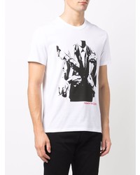 weißes und schwarzes bedrucktes T-Shirt mit einem Rundhalsausschnitt von Alexander McQueen