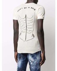 weißes und schwarzes bedrucktes T-Shirt mit einem Rundhalsausschnitt von DSQUARED2