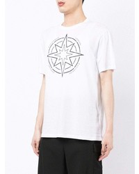 weißes und schwarzes bedrucktes T-Shirt mit einem Rundhalsausschnitt von Armani Exchange