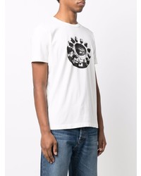 weißes und schwarzes bedrucktes T-Shirt mit einem Rundhalsausschnitt von Diesel