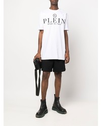 weißes und schwarzes bedrucktes T-Shirt mit einem Rundhalsausschnitt von Philipp Plein