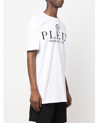 weißes und schwarzes bedrucktes T-Shirt mit einem Rundhalsausschnitt von Philipp Plein