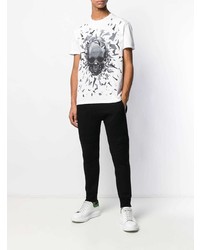 weißes und schwarzes bedrucktes T-Shirt mit einem Rundhalsausschnitt von Alexander McQueen