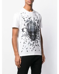 weißes und schwarzes bedrucktes T-Shirt mit einem Rundhalsausschnitt von Alexander McQueen