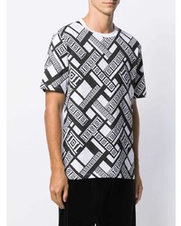 weißes und schwarzes bedrucktes T-Shirt mit einem Rundhalsausschnitt von Versace Collection