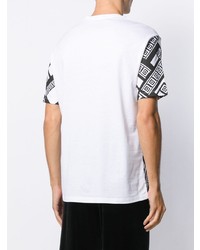 weißes und schwarzes bedrucktes T-Shirt mit einem Rundhalsausschnitt von Versace Collection
