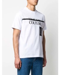 weißes und schwarzes bedrucktes T-Shirt mit einem Rundhalsausschnitt von VERSACE JEANS COUTURE