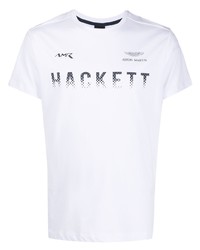weißes und schwarzes bedrucktes T-Shirt mit einem Rundhalsausschnitt von Hackett