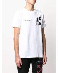 weißes und schwarzes bedrucktes T-Shirt mit einem Rundhalsausschnitt von Off-White