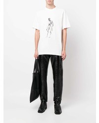weißes und schwarzes bedrucktes T-Shirt mit einem Rundhalsausschnitt von Han Kjobenhavn