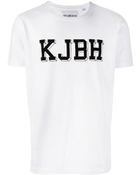 weißes und schwarzes bedrucktes T-Shirt mit einem Rundhalsausschnitt von Han Kjobenhavn