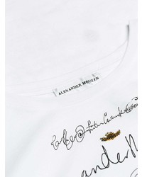 weißes und schwarzes bedrucktes T-Shirt mit einem Rundhalsausschnitt von Alexander McQueen