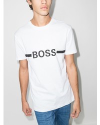 weißes und schwarzes bedrucktes T-Shirt mit einem Rundhalsausschnitt von BOSS