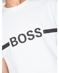 weißes und schwarzes bedrucktes T-Shirt mit einem Rundhalsausschnitt von BOSS