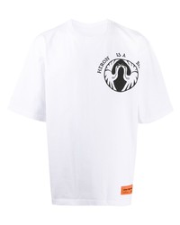 weißes und schwarzes bedrucktes T-Shirt mit einem Rundhalsausschnitt von Heron Preston