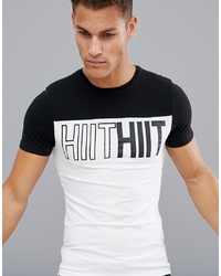weißes und schwarzes bedrucktes T-Shirt mit einem Rundhalsausschnitt von HIIT