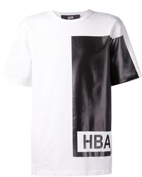 weißes und schwarzes bedrucktes T-Shirt mit einem Rundhalsausschnitt von Hood by Air