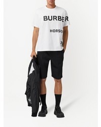 weißes und schwarzes bedrucktes T-Shirt mit einem Rundhalsausschnitt von Burberry