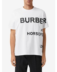 weißes und schwarzes bedrucktes T-Shirt mit einem Rundhalsausschnitt von Burberry