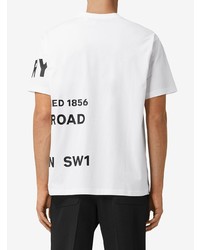 weißes und schwarzes bedrucktes T-Shirt mit einem Rundhalsausschnitt von Burberry