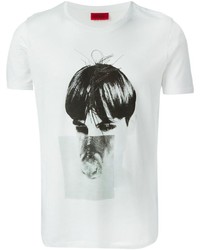 weißes und schwarzes bedrucktes T-Shirt mit einem Rundhalsausschnitt von Hugo Boss