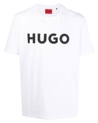weißes und schwarzes bedrucktes T-Shirt mit einem Rundhalsausschnitt von Hugo