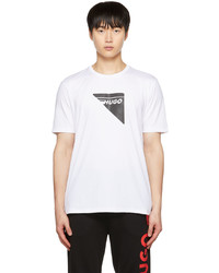 weißes und schwarzes bedrucktes T-Shirt mit einem Rundhalsausschnitt von Hugo