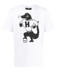 weißes und schwarzes bedrucktes T-Shirt mit einem Rundhalsausschnitt von Hydrogen