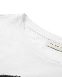 weißes und schwarzes bedrucktes T-Shirt mit einem Rundhalsausschnitt von Dries Van Noten