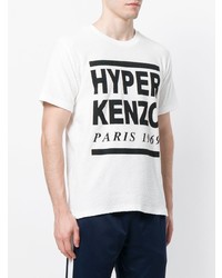 weißes und schwarzes bedrucktes T-Shirt mit einem Rundhalsausschnitt von Kenzo