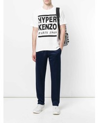 weißes und schwarzes bedrucktes T-Shirt mit einem Rundhalsausschnitt von Kenzo