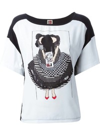 weißes und schwarzes bedrucktes T-Shirt mit einem Rundhalsausschnitt von I'M Isola Marras