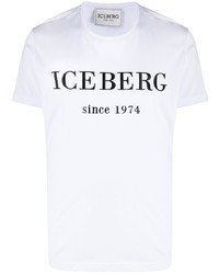 weißes und schwarzes bedrucktes T-Shirt mit einem Rundhalsausschnitt von Iceberg