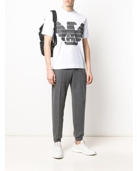 weißes und schwarzes bedrucktes T-Shirt mit einem Rundhalsausschnitt von Emporio Armani