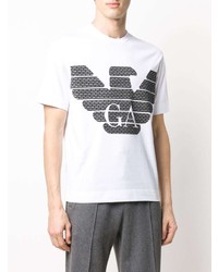 weißes und schwarzes bedrucktes T-Shirt mit einem Rundhalsausschnitt von Emporio Armani