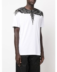 weißes und schwarzes bedrucktes T-Shirt mit einem Rundhalsausschnitt von Marcelo Burlon County of Milan