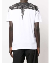 weißes und schwarzes bedrucktes T-Shirt mit einem Rundhalsausschnitt von Marcelo Burlon County of Milan