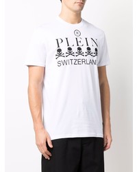 weißes und schwarzes bedrucktes T-Shirt mit einem Rundhalsausschnitt von Philipp Plein